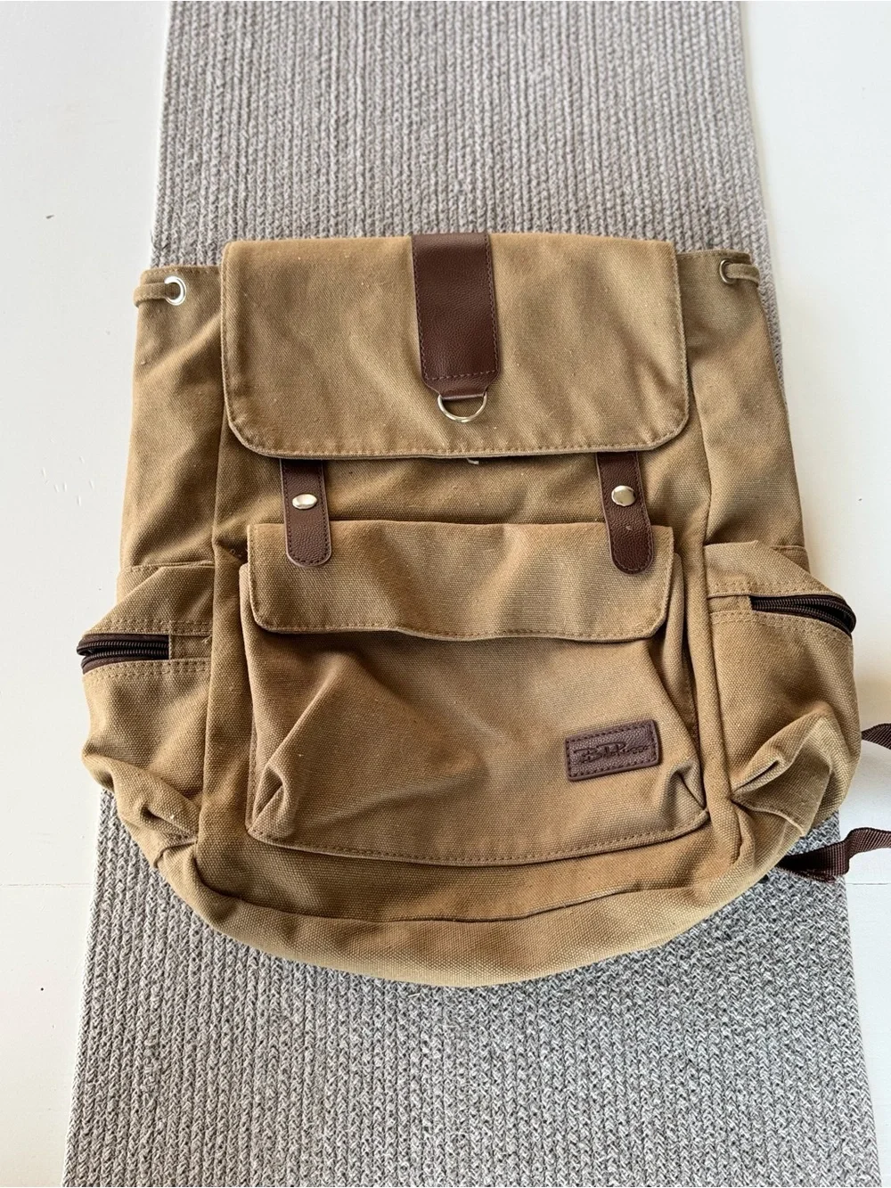 Bella Russo Tan Brown Nylon Drawstring Backpack